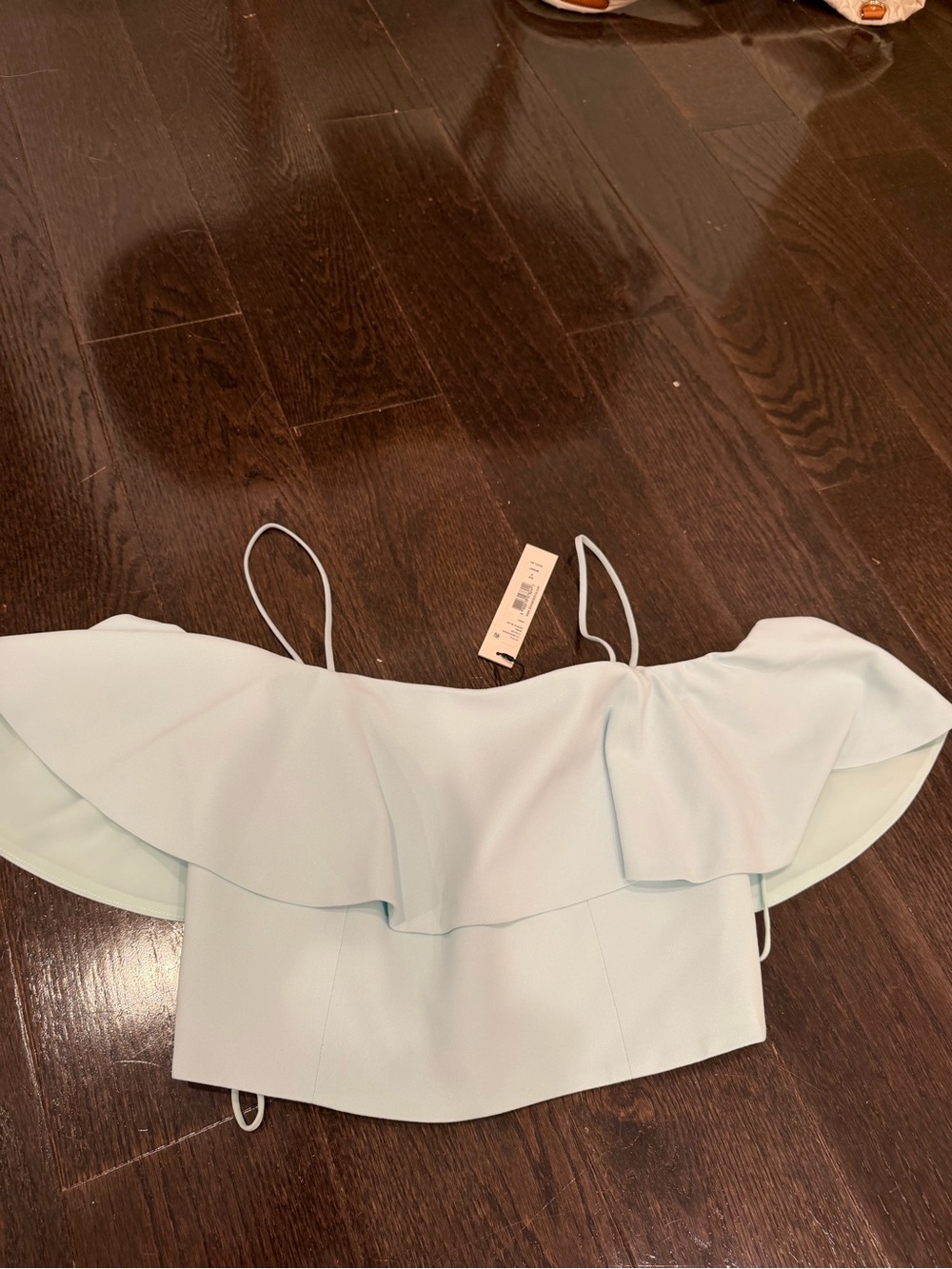 Alice + Olivia Blue Off-Shoulder Ruffle Camisole